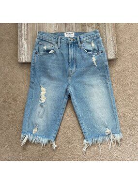 Frame Le Vintage Bermuda Short Womens Size 25 High Rise Distressed Fringe Hems